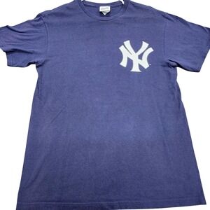 New York Yankees Derek Jeter 2 Navy Blue Graphic T-Shirt Mens Medium Majestic
